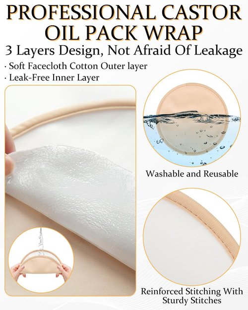 DLMDML 2Pcs Castor Oil Pack for Breast, Reusable Organic Castor Oil Wrap Breast Pad, Anti Leak Breast Nursing Pads for Women Relaxing Sleeping (Khaki)