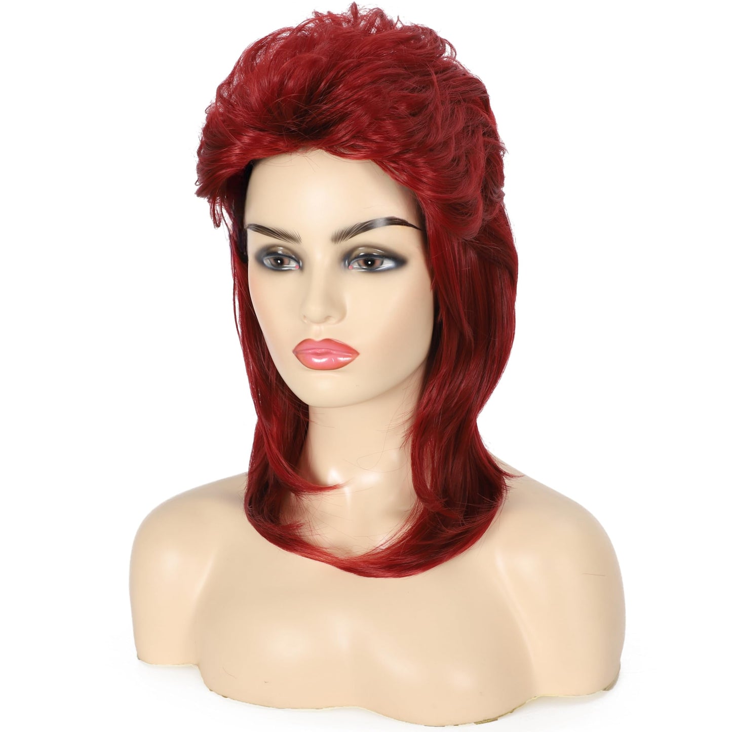 Daiaces Burgundy Mullet Wig for Women 70s 80s Disco Wig Shoulder Length Layered Heat Resistant Synthetic Hair Cosplay Daily Party Halloween