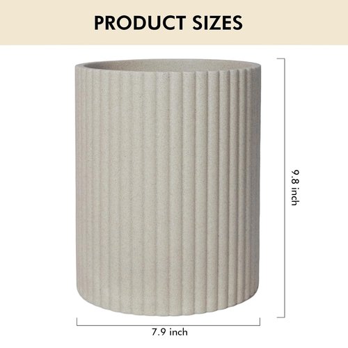 Beige Luxury Stone Bathroom Trash Can - Modern Resin Wastebasket for Office & Home Use