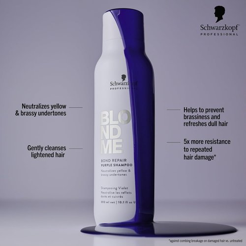 BlondMe Bond Repair Purple Shampoo - Neutralizes Yellow & Brassy Tones | Strengthens & Repairs Blonde Hair