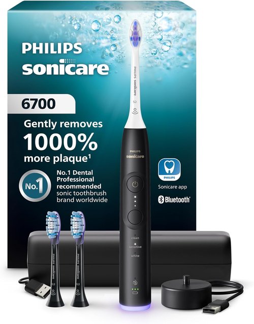 Philips Sonicare 6700 Series Electric Toothbrush - Advanced Sonic Technology, 9 Settings, Travel Case, Black | HX7411/06