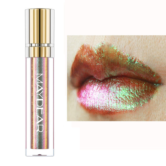 Maydear Chameleon Lipstick, High Pigmented Green Lipstick for Women Metallic Shine Lip Gloss, Full-Coverage Multichrome Lipstick Long Lasting Rainbow Lip Makeup, Fuchsia Green(02)