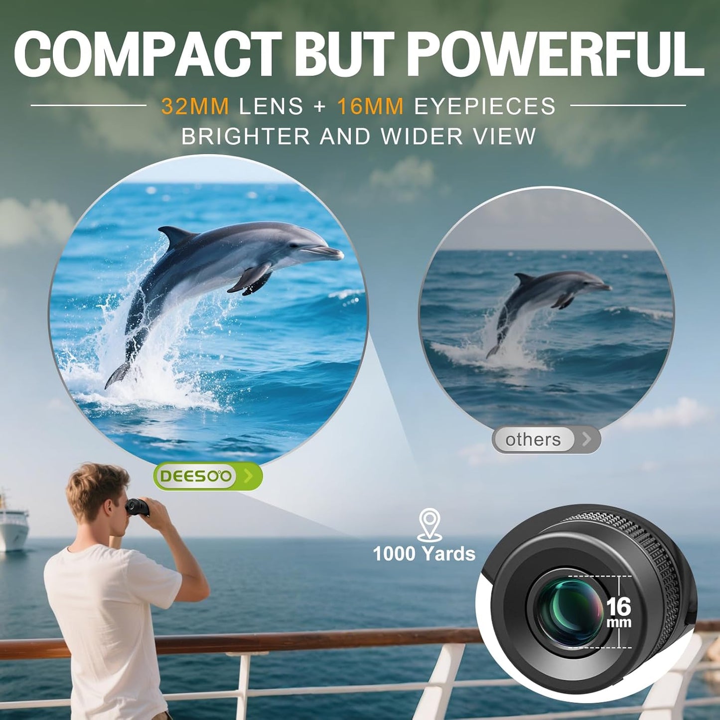 25x32 Binoculars for Adults Kids Compact - DEESOO High Powered Bird Watching Binoculars Lightweight Small Size for Hunting Traveling Sports Hiking Gift for Men Women