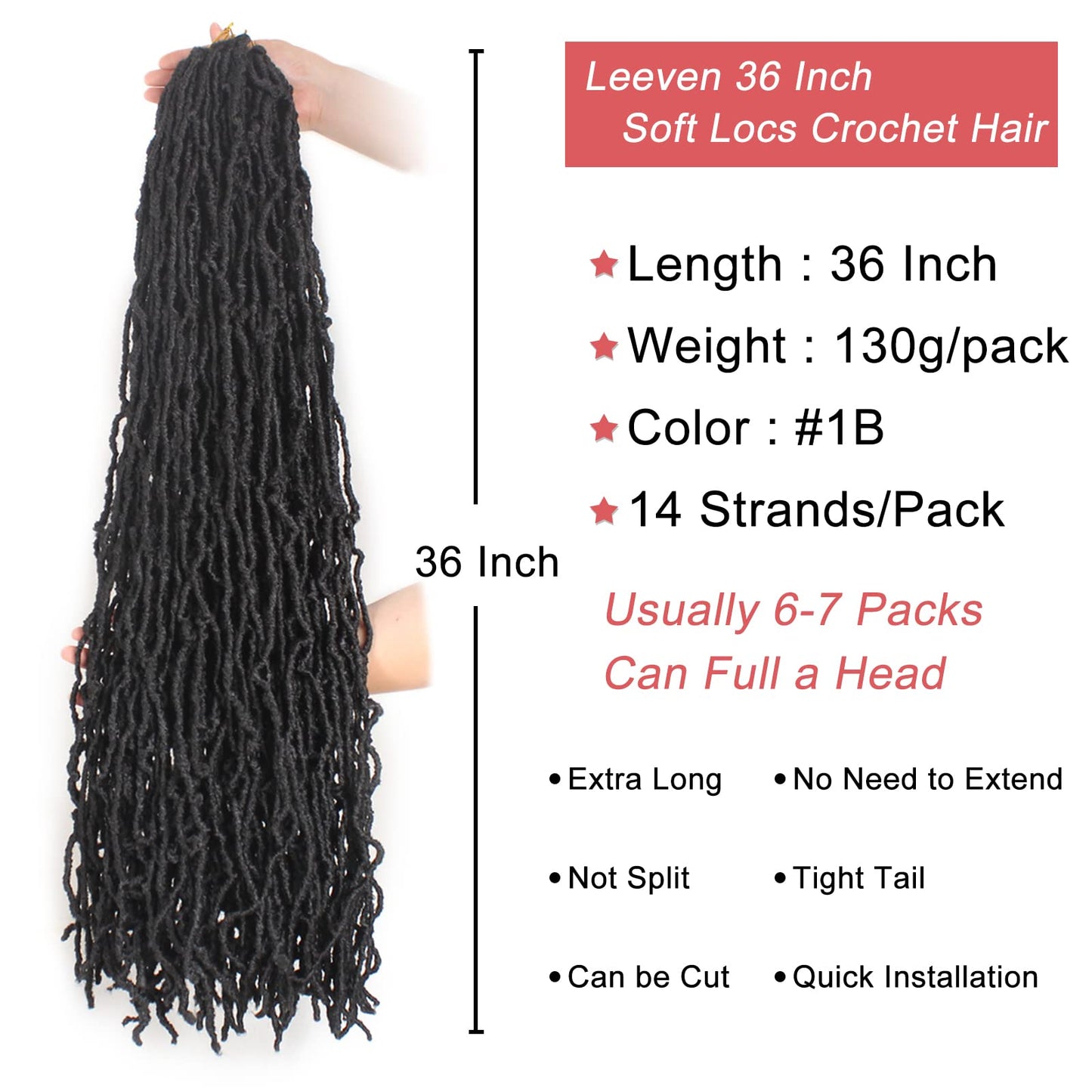 Leeven Soft Locs 36 Inch 3 Packs Black Distressed Faux Locs Crochet Braids Hair Natural Butterfly Locs Pre Looped Long Curly Wavy Goddess Locs Synthetic Hair Extensions #1B