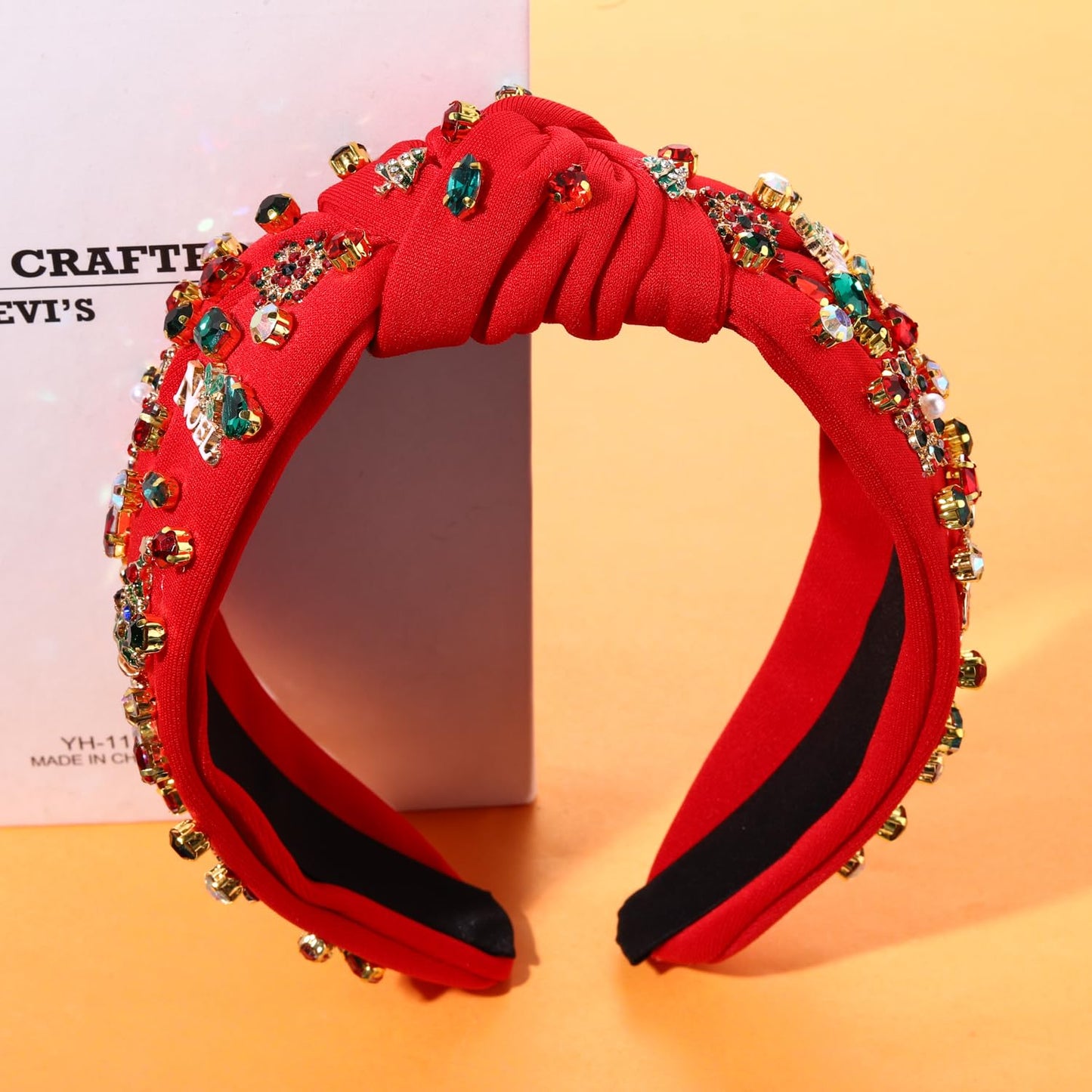 Christmas Holiday Headband for Women Christmas Accessories Reindeer Snowflake Candy Cane Knotted Headband Red Green Beaded Rhinestone Pearl Wide Top Knot Headband Xmas Plaid Hairband (Merry Christmas)