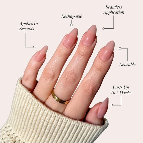 Glamnetic Press On Nails - Sheer Pink | Medium Almond Fake Nails, Sheer Light Pink Neutral, Salon Quality | 15 Sizes - 30 Nail Kit Wtih Glue