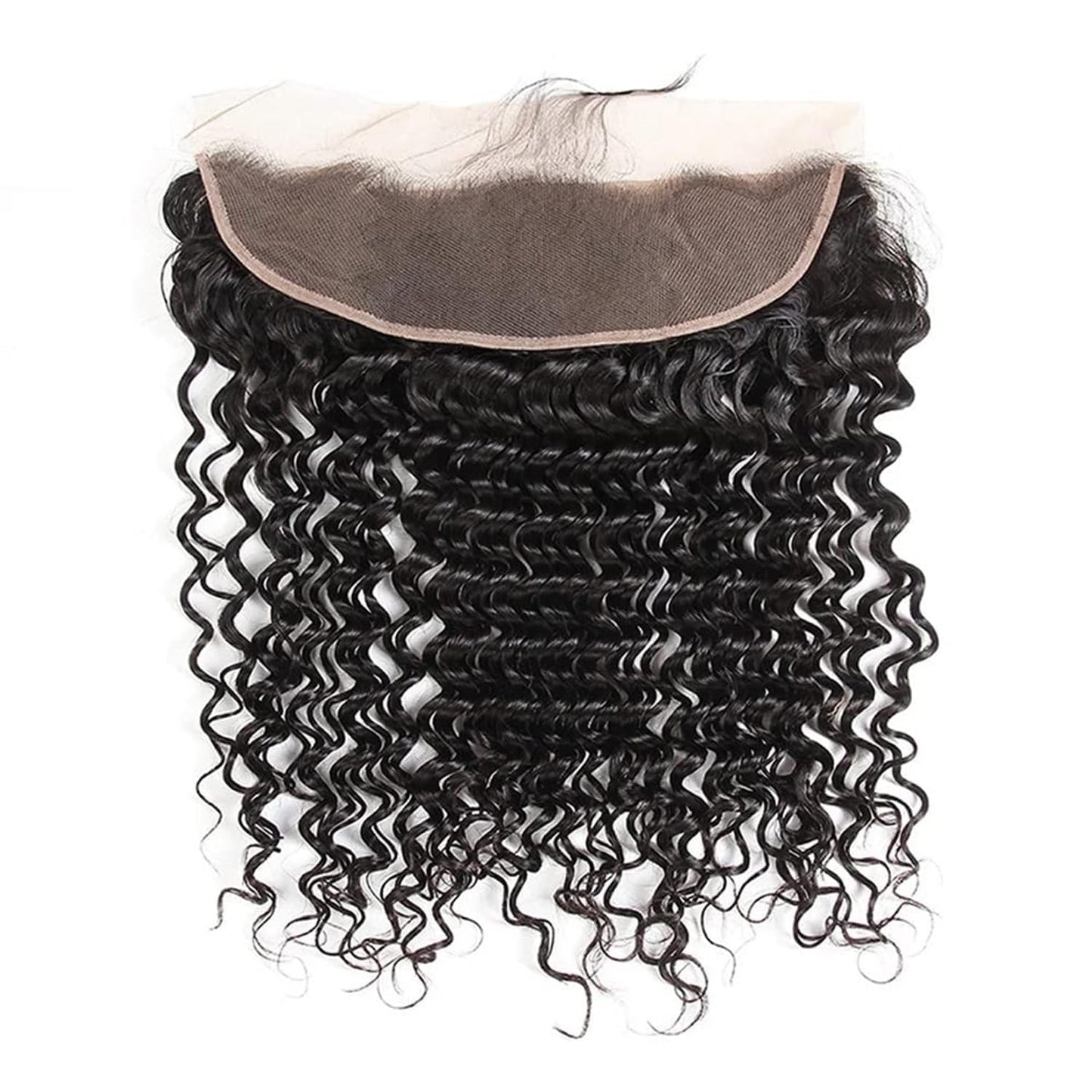 Lace Frontal Closure Deep Wave 13x4 Ear to Ear Frontal HD Lace 8 Inch Brazilian Curly HD Lace Frontal Closure Virgin Human Hair Pre Plucked with Baby Hair 150% Density Natural Black Color