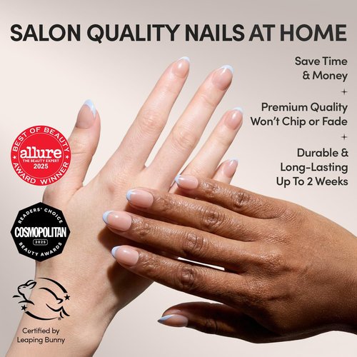 Glamnetic Press On Nails - Into Blue | Glazed Short Oval Fake Nails with Periwinkle French Tips, Salon Quality Summer Nails | 15 Sizes - 30 Nail Kit with Glue