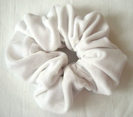 White Velvet Hair Scrunchy-Regular - Made in the USA