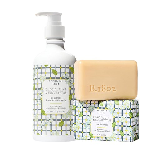 Beekman 1802 Glacial Mint & Eucalyptus Soap & Hand Wash Gift Set - Spa-Inspired Hydration Duo (2 Count)