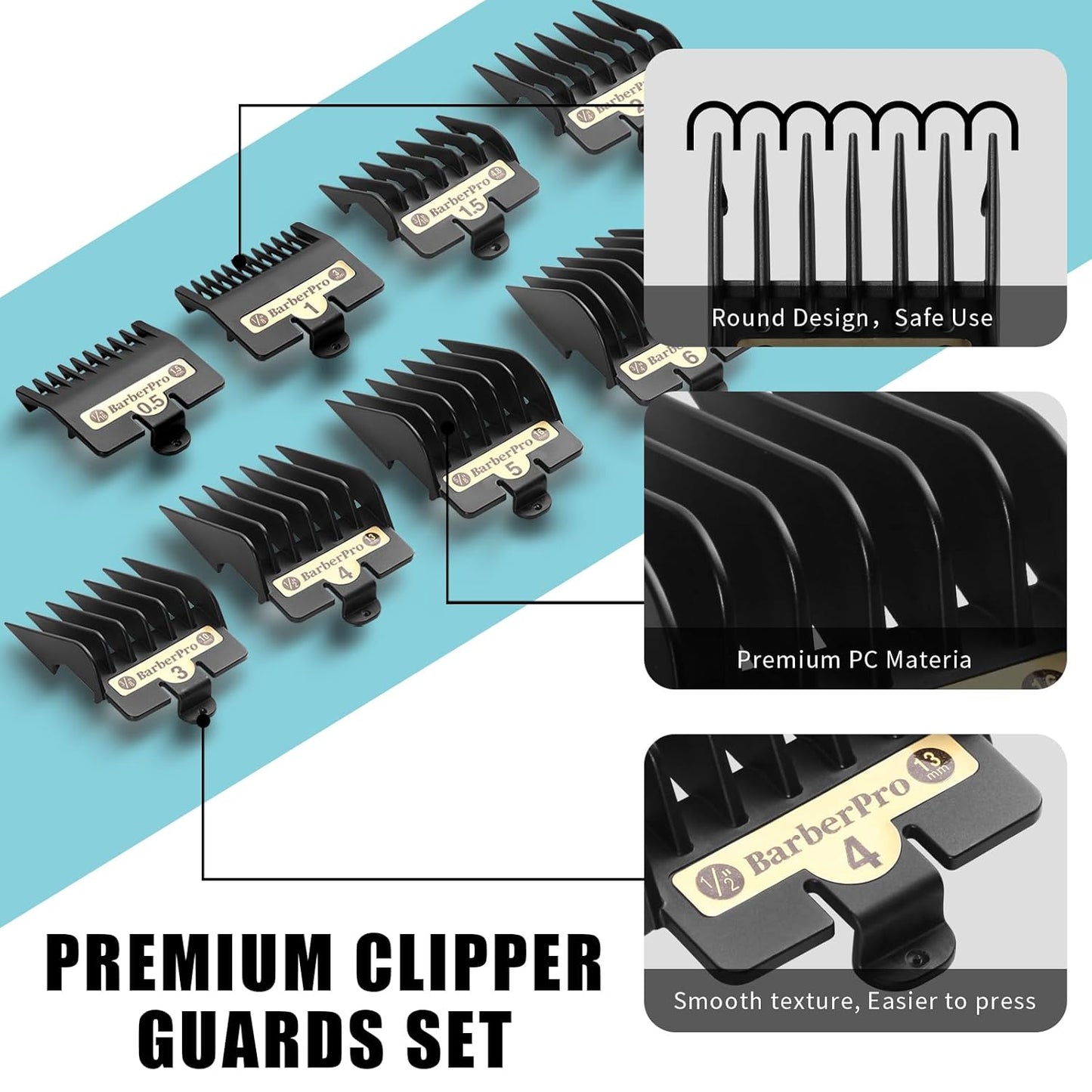 COSYONALL Clipper Replacement Guards - Compatible with BabylissPRO FX870, FX880, FX825, FX673 | 8-Pack, Black, Cutting Lengths 1/16”-3/4”