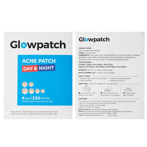 Glowpatch Pimple Patches for Face, Invisible Acne Patches 330 Count, Daytime Ultra Thin Spot Stickers for Covering Blemishes, Original Hydrocolloid Zit Patch 4 Sizes for Overnight Care (Day + Night)
