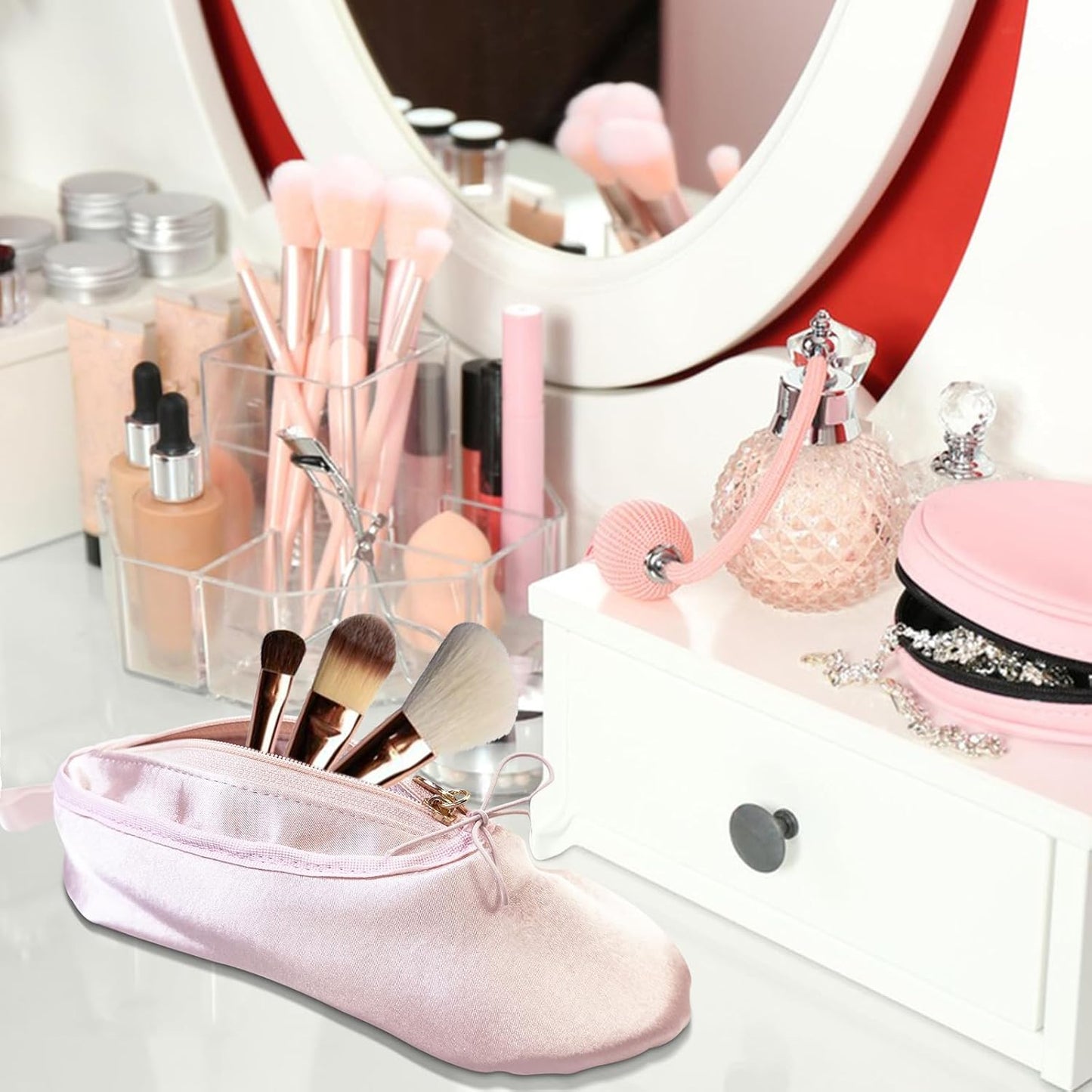 Skiennix Ballet Shoe Makeup Bag - Portable Cosmetic Travel Bag for Dancers | Pink
