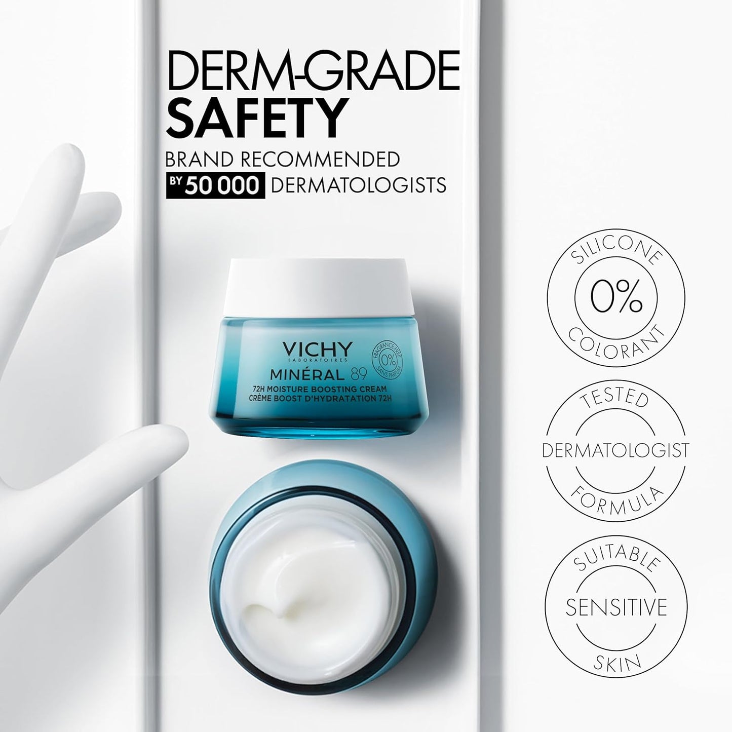 Vichy Mineral 89 Moisture Boosting Cream - Fragrance-Free Daily Face Moisturizer for All Skin Types
