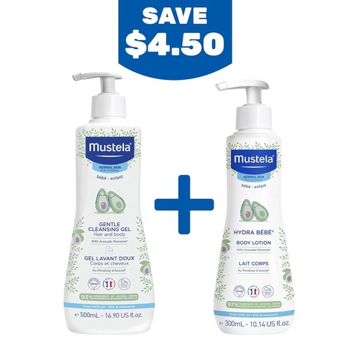 Mustela Baby Bath Time Gift Set | Natural Avocado Skin Care Essentials - Hydra Bebe Lotion & Cleansing Gel 2-Piece Set