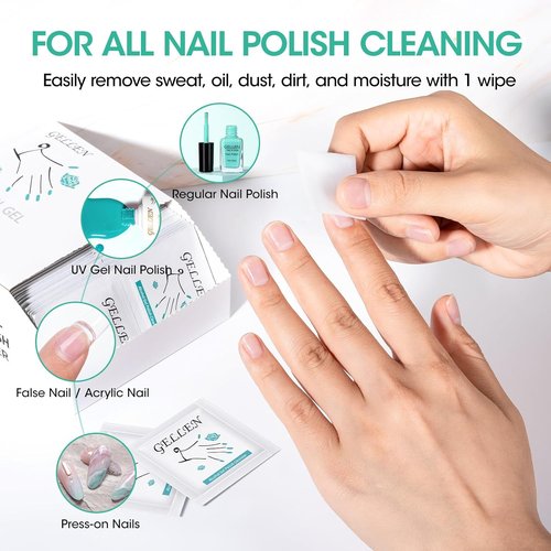 GELLEN Nail Cleanser Pads - 200 Alcohol Prep Wipes for Tacky Residue Removal | Lint-Free & Travel-Friendly