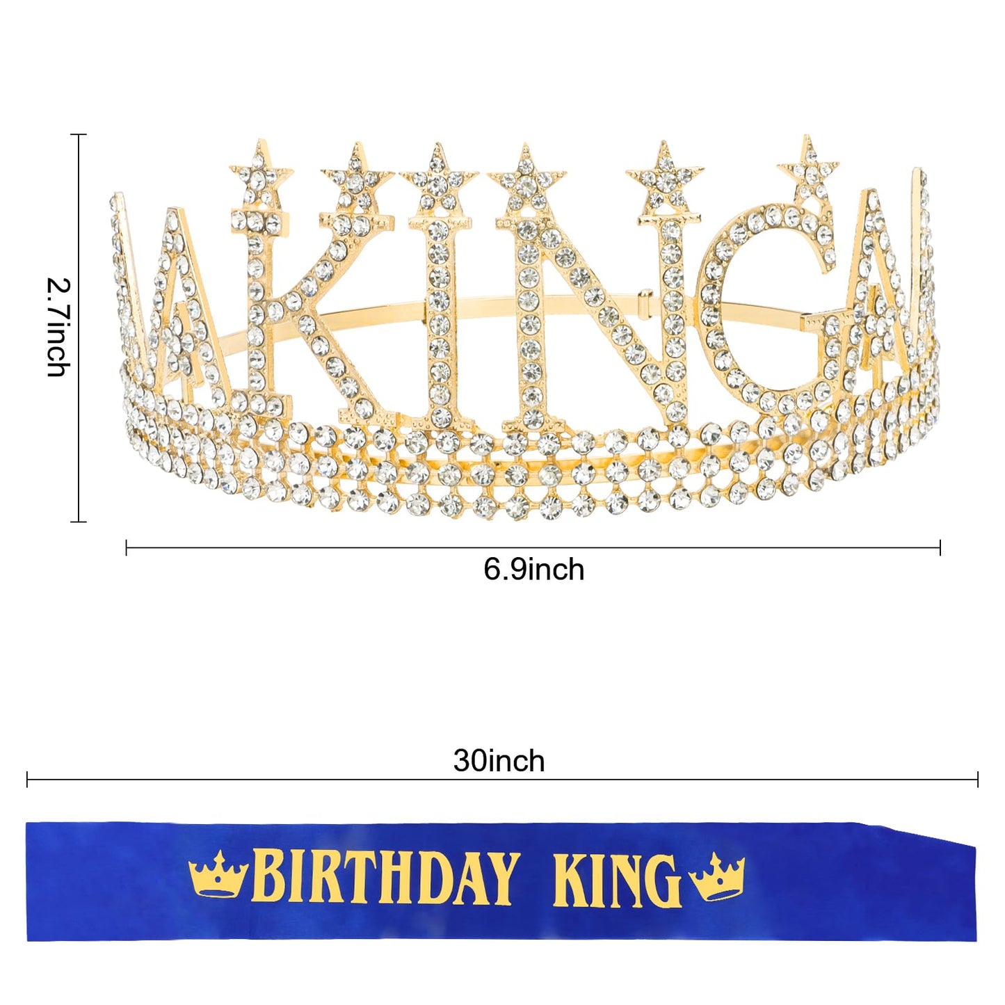 Amariver Birthday King Crown and Sash for Men Birthday Decorations Gold King Crown King Tiaras for Birthday Party Men’s Decoration for Birthday Party Anniversary and Photography Birthday Accessories