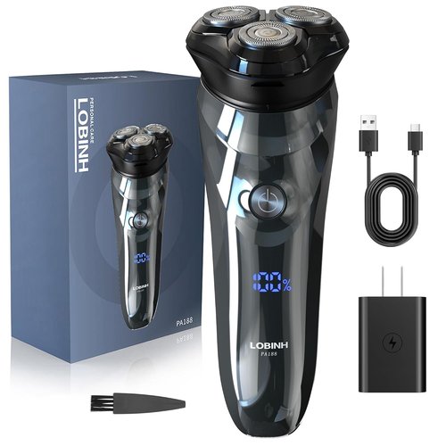 LOBINH Men's Electric Shaver - 3D Rechargeable Waterproof Rotary Razor with Fast Charging & LCD Indicator | PA188