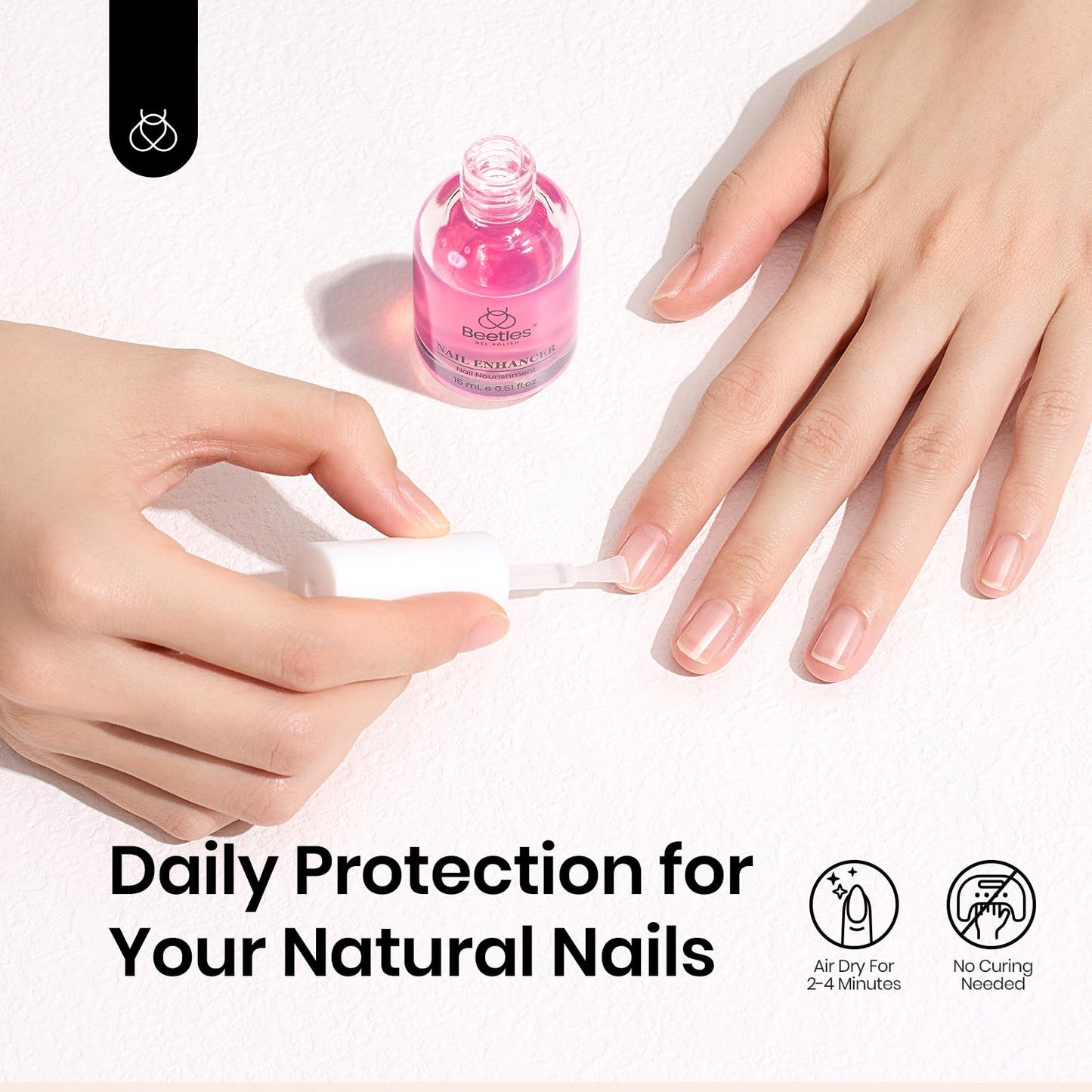 Beetles Nail Strengthener for Damaged Nails Weak Nails and Growth, Treatment Repair Damaged Nails，Strengthens Nail Care Polish, Glow and Shine 15ML Natural Pink Gifts for Women