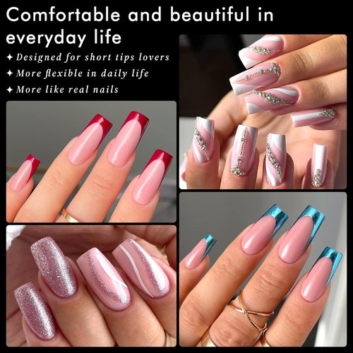 AddFavor Long Square Nail Tips, 300pcs Gel Nail Tips Square Long Fake Nails, Full Cover Clear 15 Size Acrylic Nails Tips for Nail Extensions, Press on Nails Making