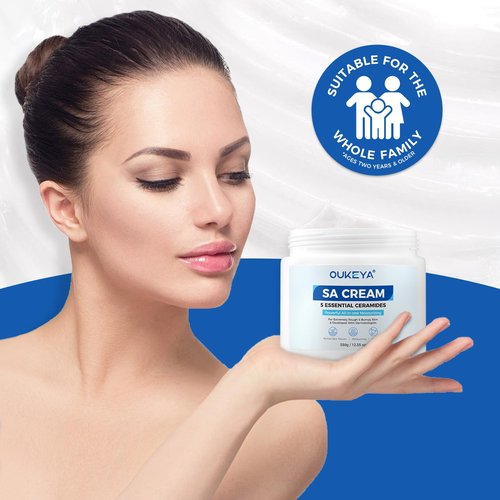 OUKEYA SA Cream for Rough & Bumpy Extremely Dry Skin with 5 Kinds of Ceramides & Salicylic Acid,Exfoliating Moisturizing Body Lotion with Long-Lasting Moisture,12.35 oz