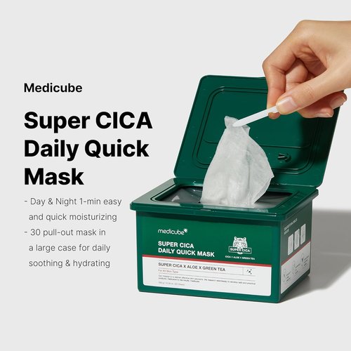 Medicube Super Cica Daily Facial Masks - 60-Second Soothing & Hydrating Mask with 88% Cica | 30 Sheets, Vegan Certified