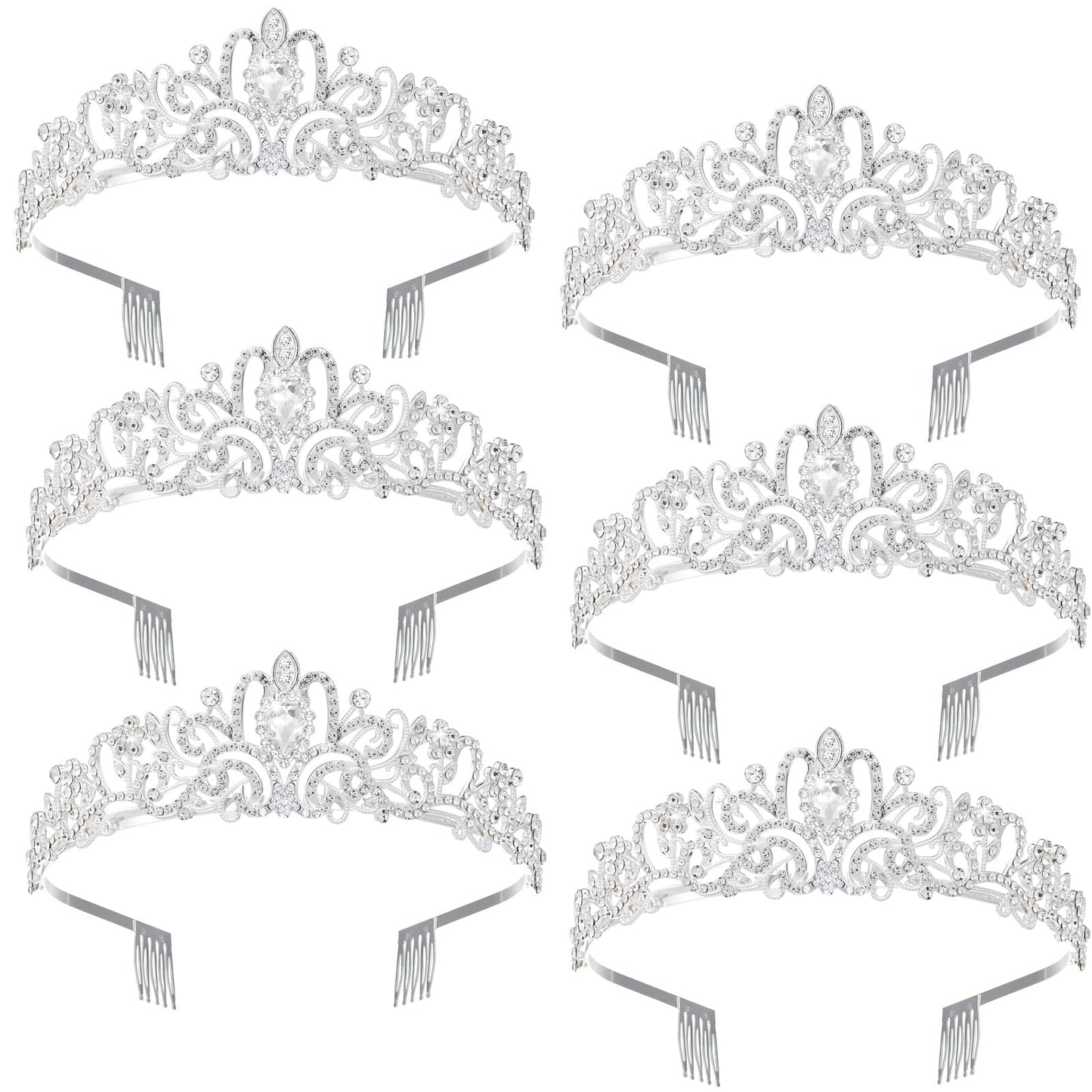 Silver Crystal Tiaras for Women Girls, 6Pcs Birthday Crowns Girl Tiara Headband Princess Fairy Bridal Wedding Crown Prom Pageant Party Hair Accessories Gift