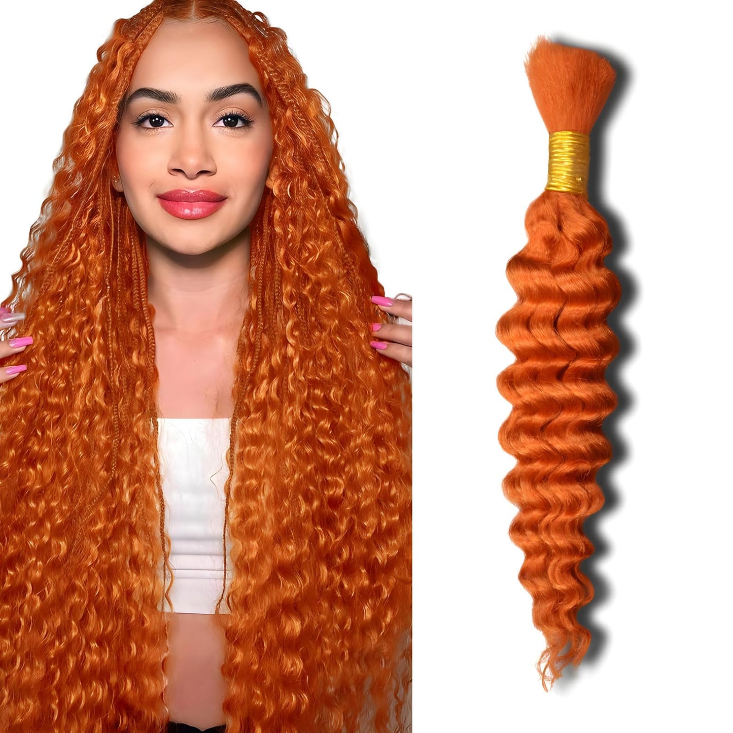 Niviorvan 350 Ginger Orange Human Braiding Hair 18 Inch 1 Bundle 50 g Deep Wave Bulk Human Hair for Braiding No Weft Curly Human Hair Extensions for Boho Braids Wet and Wavy Human Hair Braiding Hair