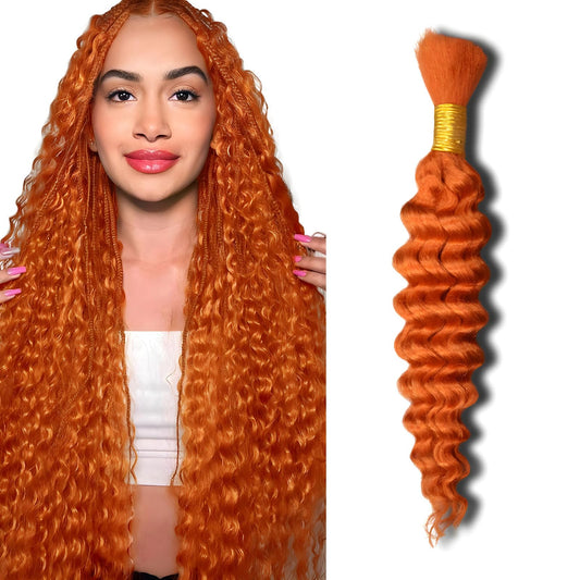 Niviorvan 350 Ginger Orange Human Braiding Hair 18 Inch 1 Bundle 50 g Deep Wave Bulk Human Hair for Braiding No Weft Curly Human Hair Extensions for Boho Braids Wet and Wavy Human Hair Braiding Hair