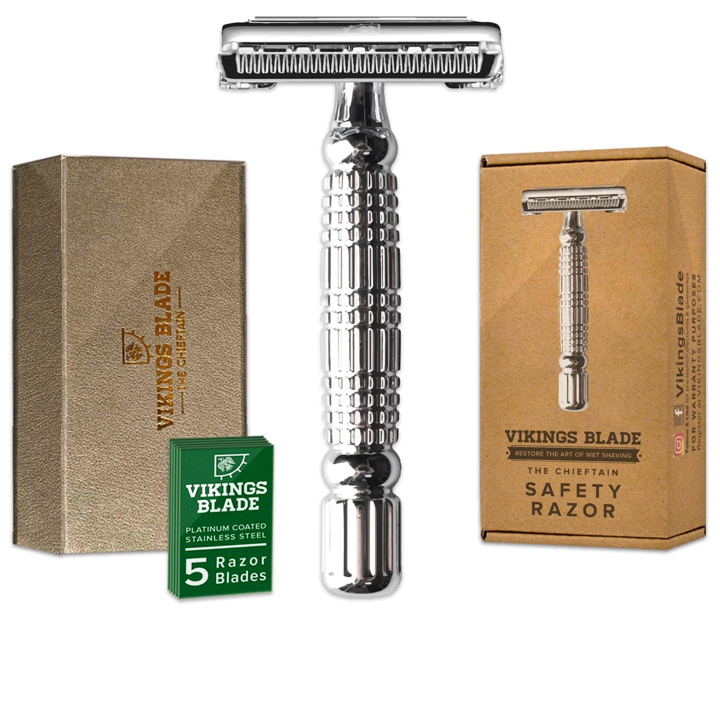 VIKINGS BLADE Double Edge Safety Razor for Men - 5 Swedish Steel Blades & Luxury Case | Eco-Friendly Design
