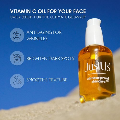 JustUs Skincare Brilliance - Vitamin C Oil Serum for Face | Reduces Age Spots & Discoloration - 30ml