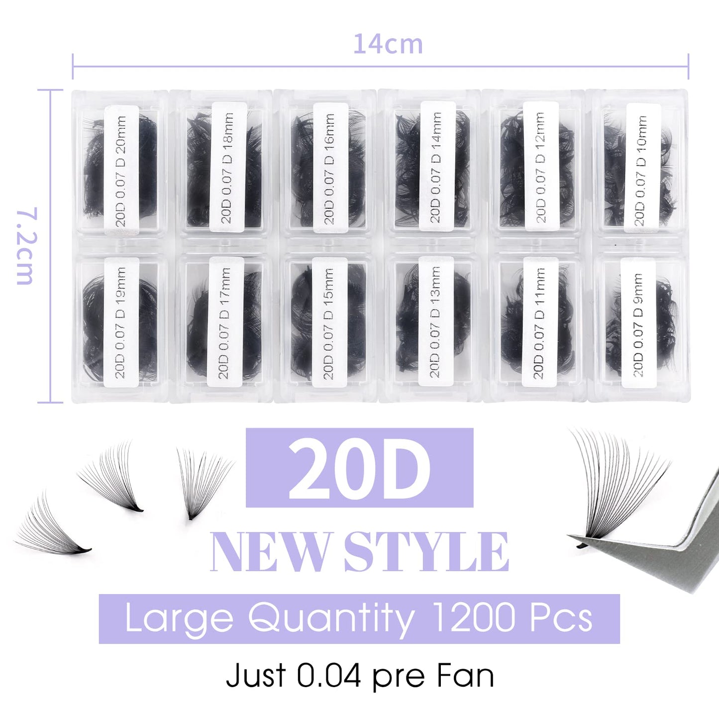 1200 Fans Lash Extension Premade Fans Eyelash Extensions 9-20mm Mixed 20D Eyelash Extension C Curl Pointed Base Volume Lash Extensions Handmade Lash Extensions(1200PCS-20D-0.07-C, 9-20mm mixed tray)