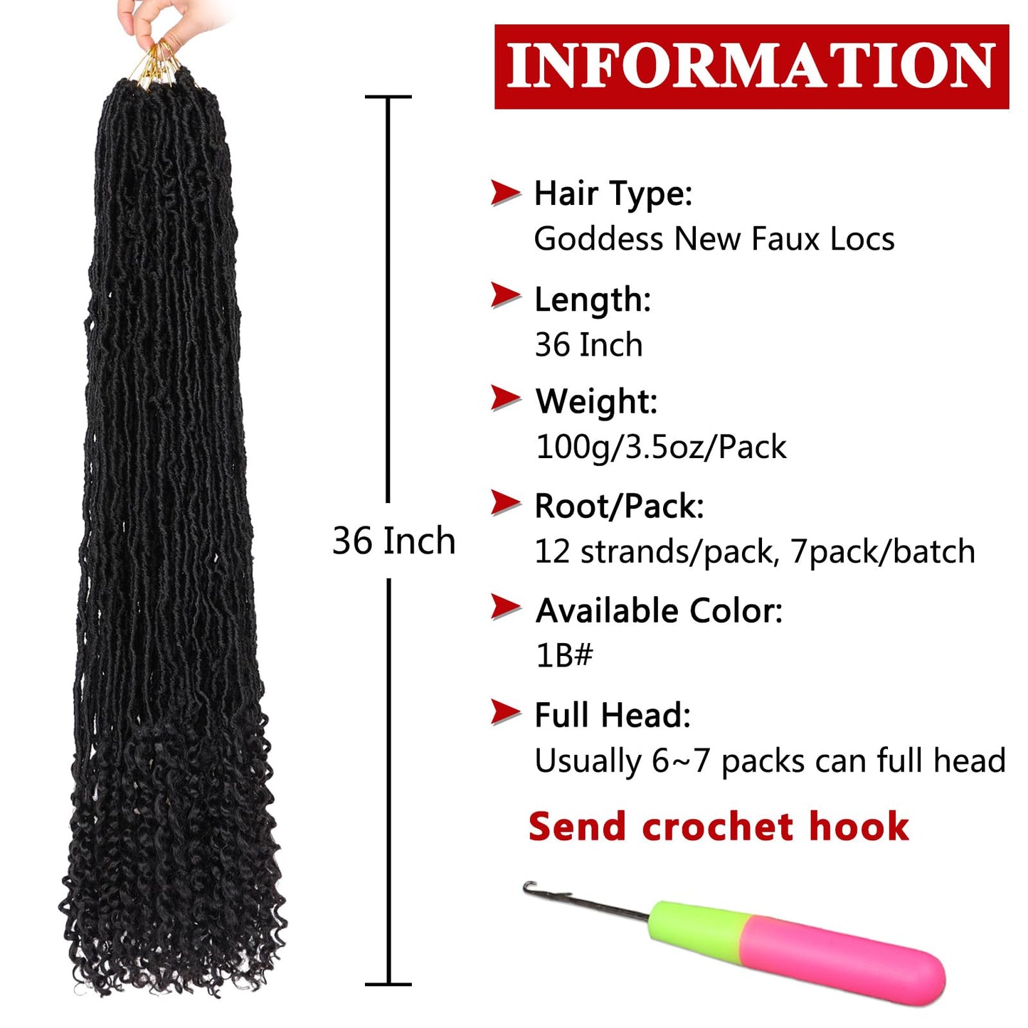 Xtrend 36 Inch Goddess Faux Locs Crochet Hair Natural With Curly End 7 Packs Long Soft Locs Crochet Braids Hair Synthetic Bohemian Nu Locs Braiding Hair for Women (12Strands/pack T27#)