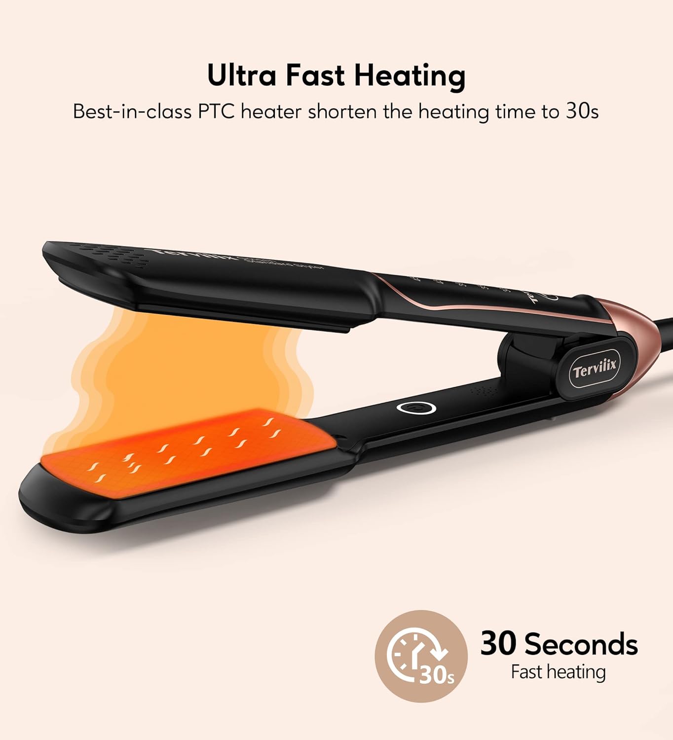 Terviiix Flat Iron Hair Straightener - Ceramic & Tourmaline for Smooth, One-Swipe Results | 1-3/4 Inch Wide