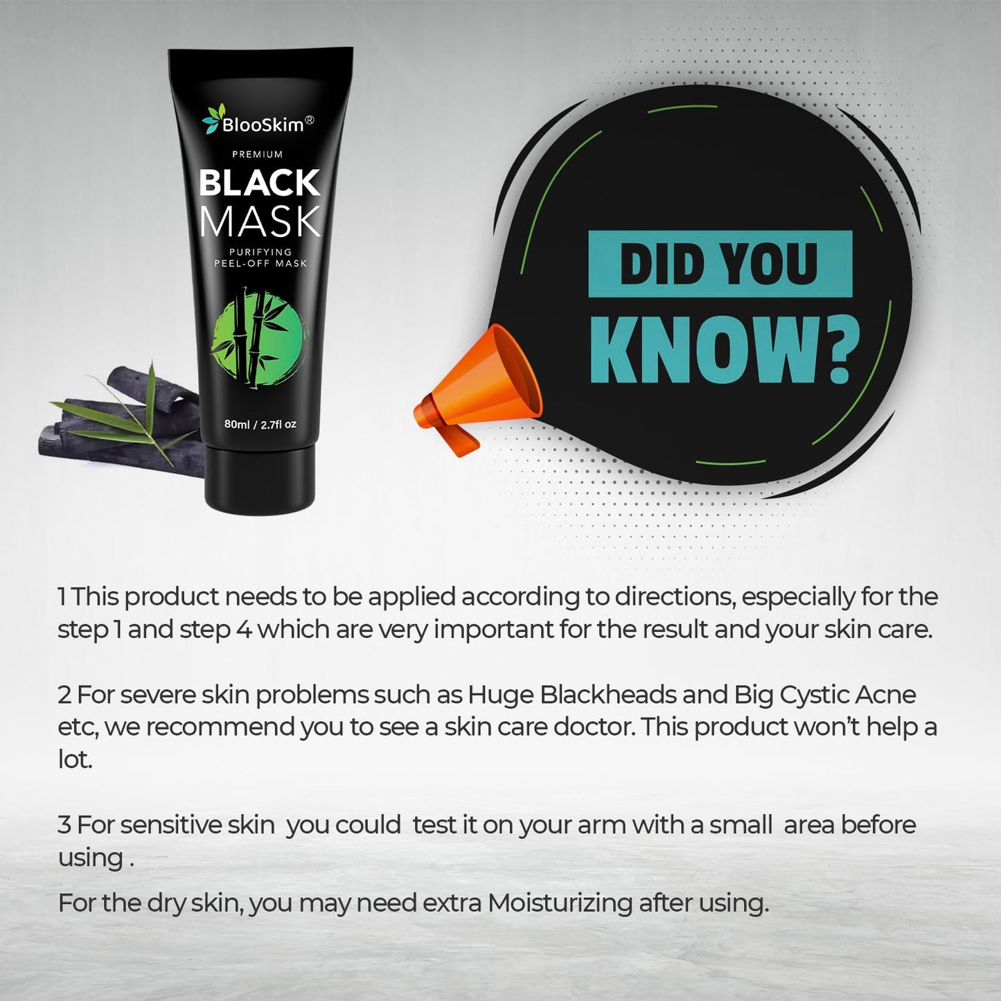 Blooskim Blackhead Remover Mask - Charcoal Peel Off Mask for Oily Skin | Refreshing Botanical Formula, 2.8 fl oz