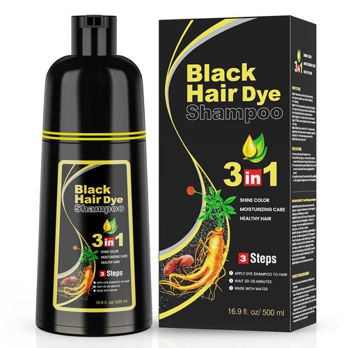 KAISASA Black Hair Dye Shampoo - 3 in 1 Formula for Gray Hair Coverage | 500ml Black Color
