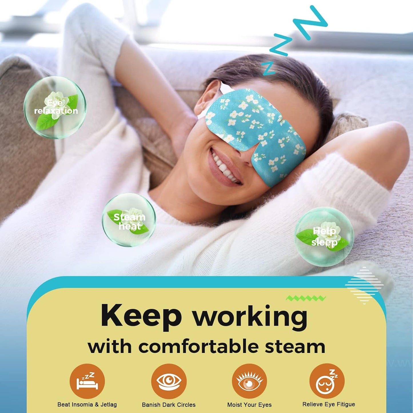 Skiennix 16-Pack Steam Eye Masks - Jasmine Warm Compress for Tired Eyes & Dark Circles | Travel Ready