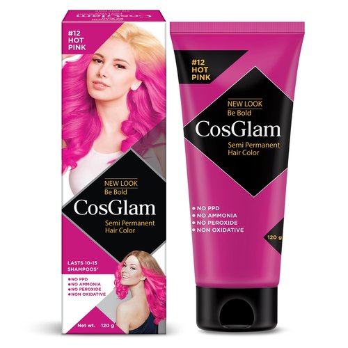Cosglam Semi Permanent Hair Color for Women & Men, (120g, #12 Hot Pink) Enriched with Conditioner, Glossy Finish, No Ammonia, No Peroxide & Non Oxidative, Vegan Highlights Colorful Hair Dye