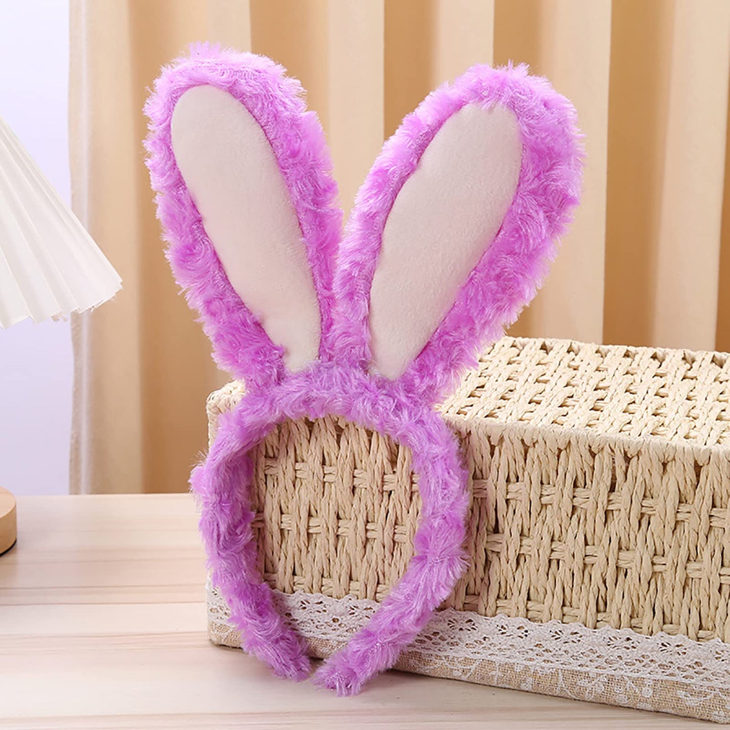 FunSpt Easter bunny Plush headband rabbit ears Halloween costume Purple-2