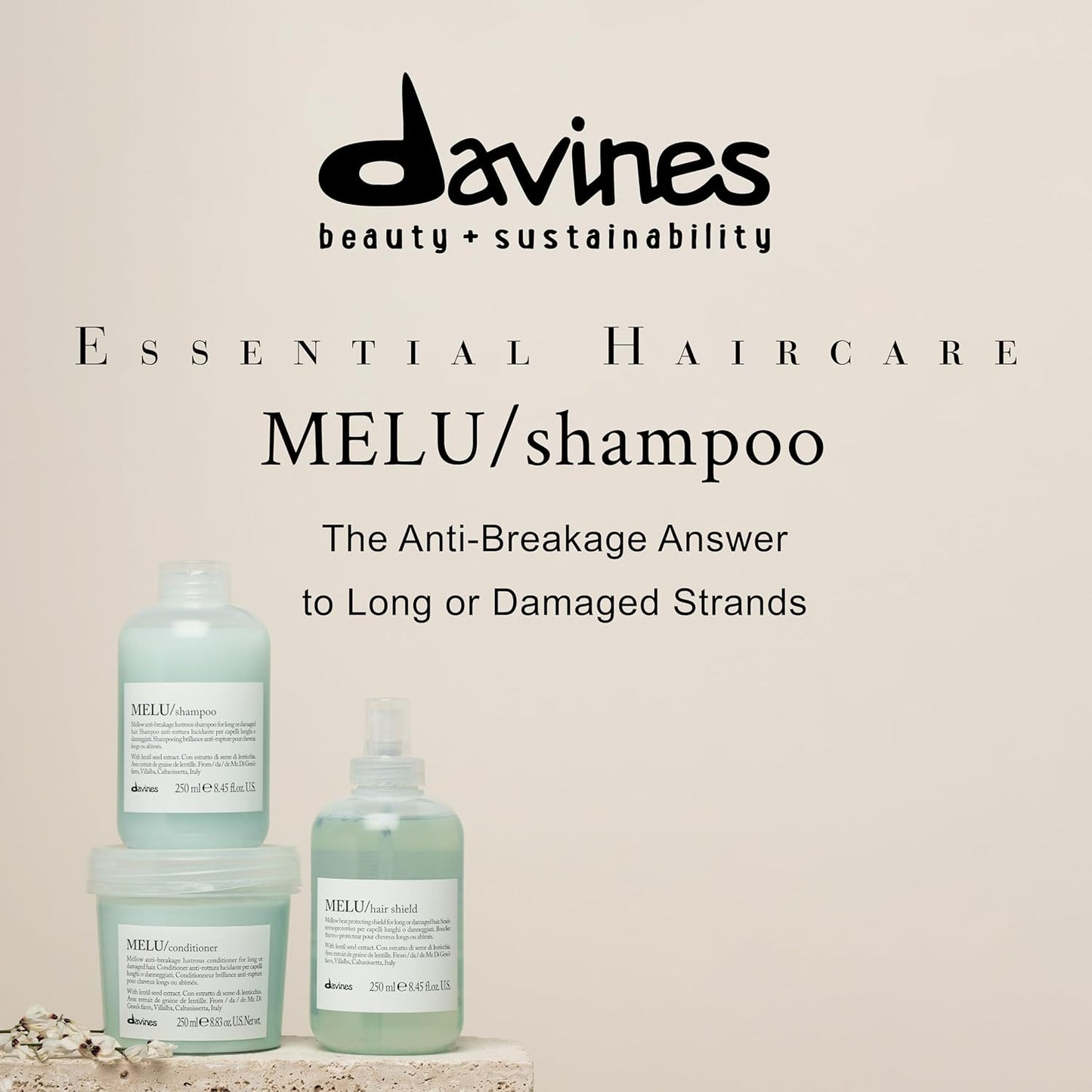 Davines MELU Shampoo - Anti-Breakage Formula for Long & Damaged Hair | Nourishing 8.8 oz