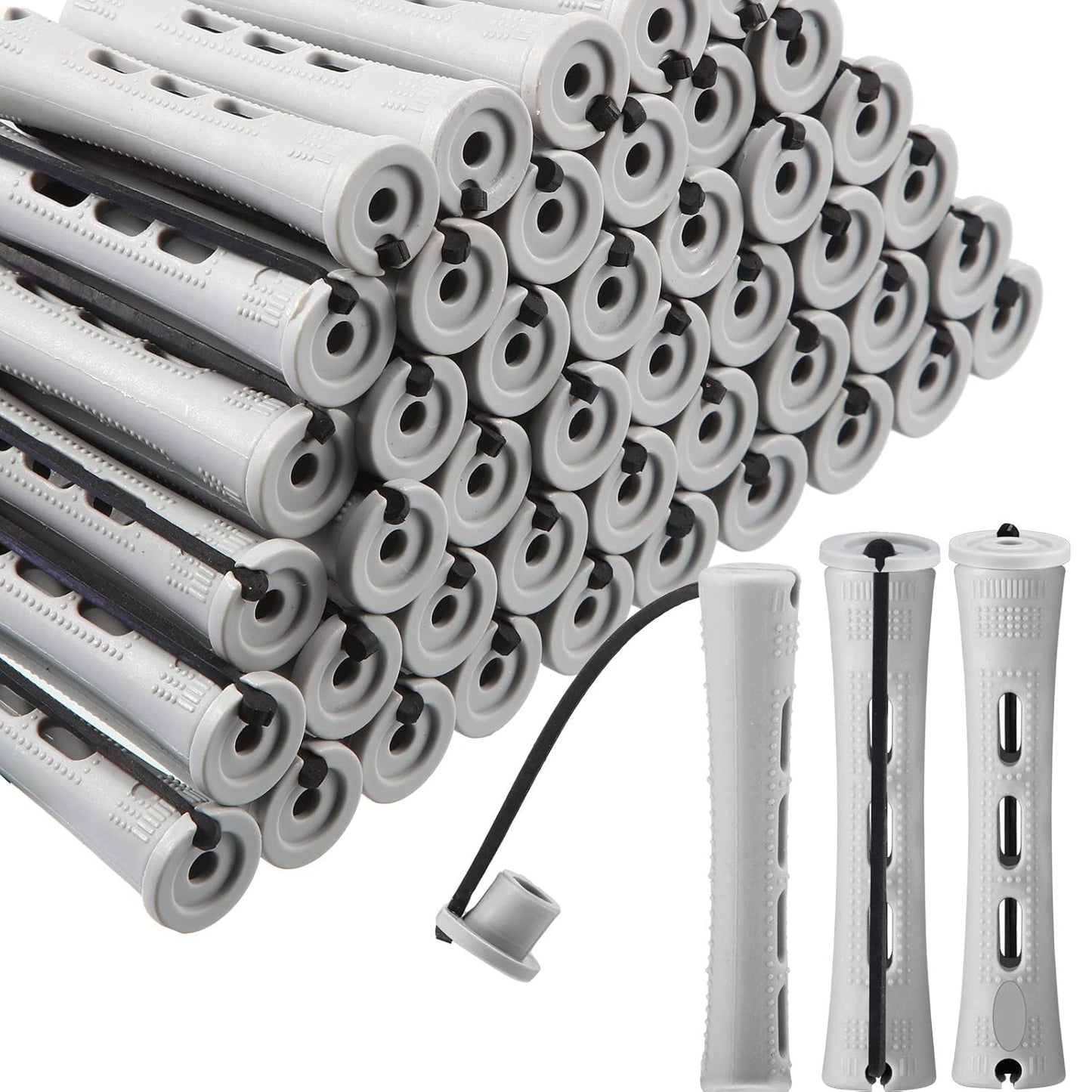 WILLBOND 60 Pcs Short Perm Rods - Non-Slip Plastic Hair Styling Tools for Natural Waves | 0.59 Inch, Gray