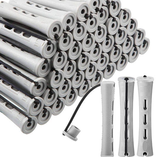 WILLBOND 60 Pcs Short Perm Rods - Non-Slip Plastic Hair Styling Tools for Natural Waves | 0.59 Inch, Gray