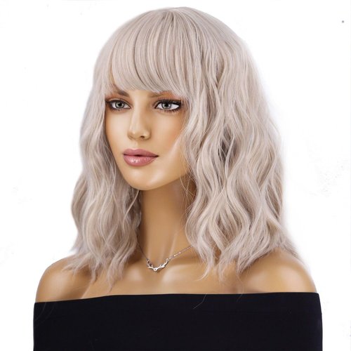 BERON 14 Inches Blonde Wig Short Curly Wig Blonde Wig with Bangs Synthetic Wig Blonde Wigs for Women Girls
