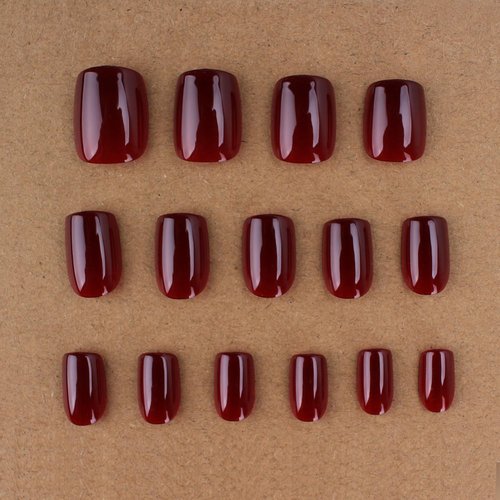 Mivota Burgundy Press On Nails Short Square Shape, Glossy Gel Finish Acrylic Fake Nails Kit, Reusable Glue On Nails, Long-Lasting, Natural Stick-On Manicure Set for Women, 24pcs DIY Elegant Nails