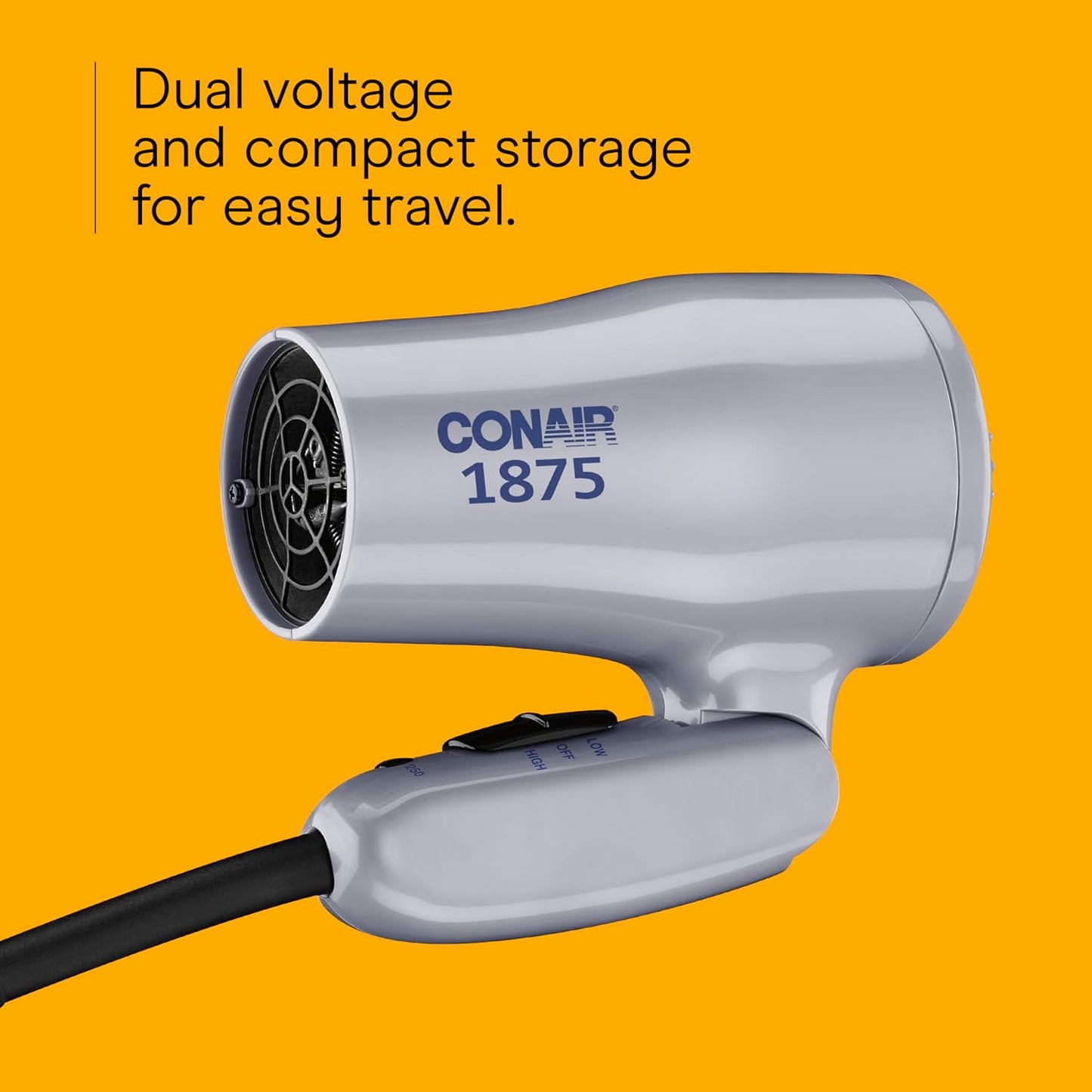 Conair Compact Hair Dryer - Lightweight 1875W Travel Blow Dryer with Dual Voltage | Grey