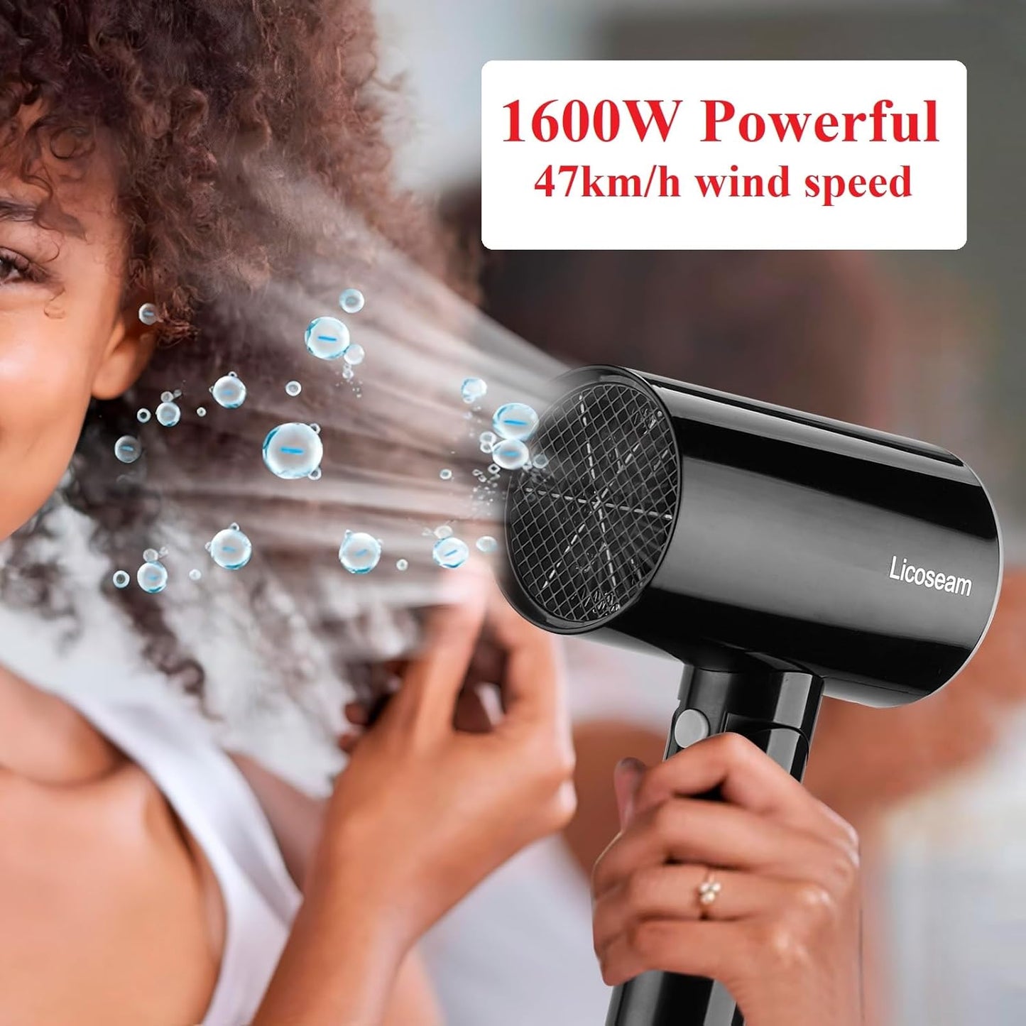 Skiennix Hair Dryer - 1600W Compact Foldable Blow Dryer for Fast Drying - Sleek Black Design