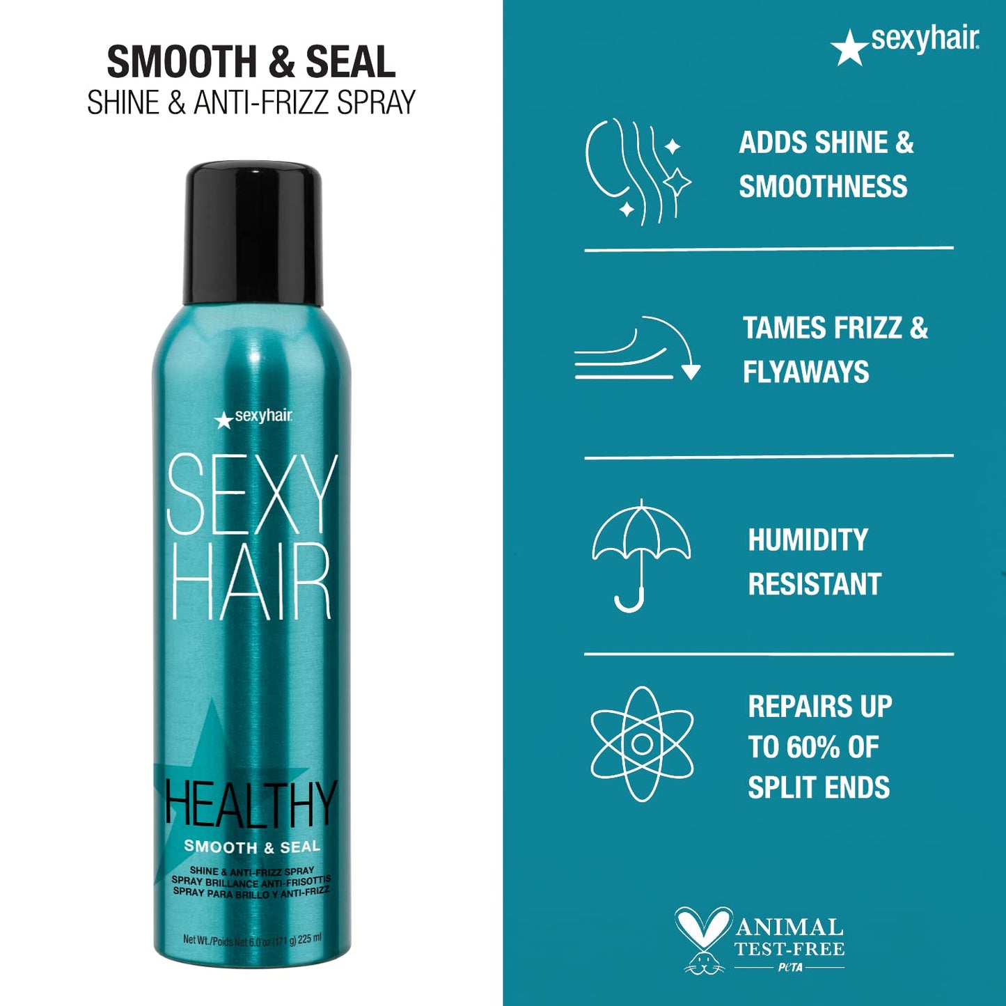 SexyHair Healthy Smooth Anti-Frizz Spray - Adds Shine & Reduces Frizz for All Hair Types