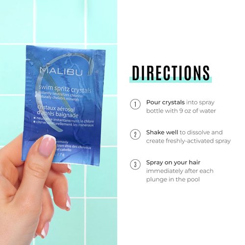 Malibu C Swim Spritz Crystals - Vitamin C Hair & Skin Spray for Chlorine Removal - 100% Vegan (12 Packets)