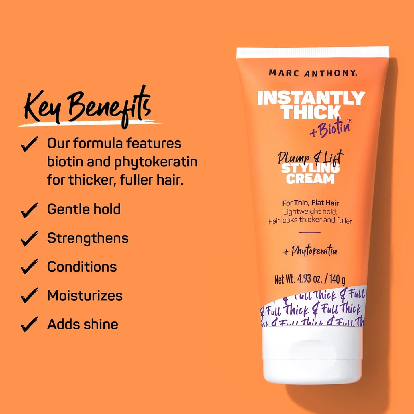 Marc Anthony Styling Hair Cream, Instantly Thickening Biotin & Vitamin E Hair Cream, Lightweight Hold for Thicker & Fuller Volumizing Product for Thin, Flat Hair