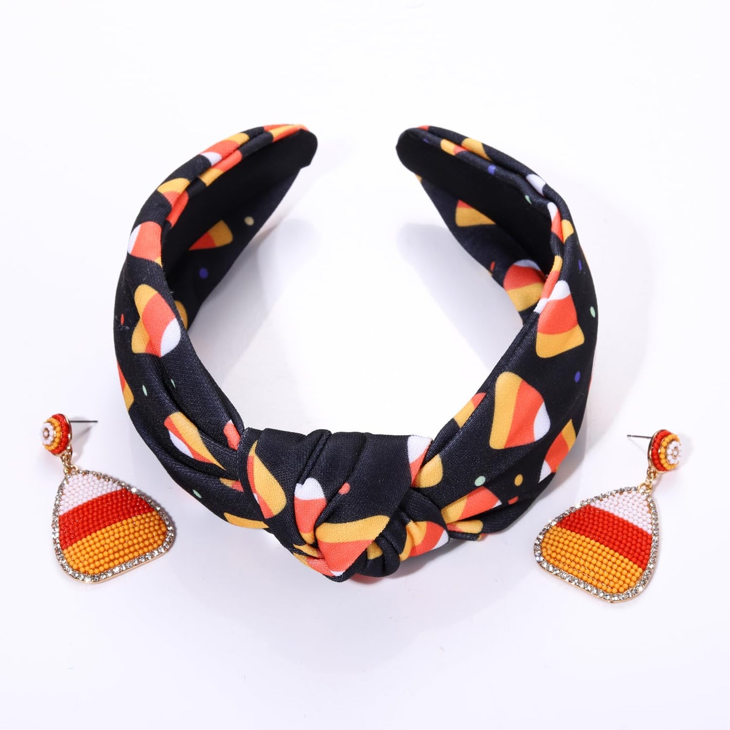 YAHPERN Halloween Headband for Women Halloween Accessories Spooky Pumpkin Candy Corn Wide Knotted Headband Holiday Hair Accessory Gifts (Halloween Candy Corn 2)